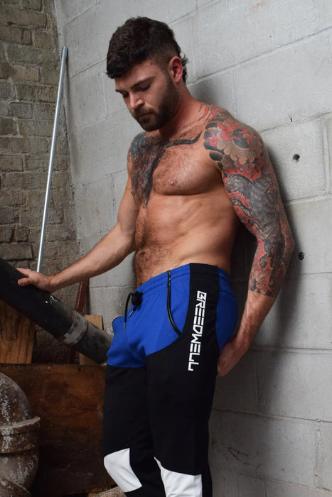 LARGE BREEDWELL Track Pants Moto Chaps With Interior Side Leg Zippers Blue Legging 36 - SexyMenUnderwear.com
