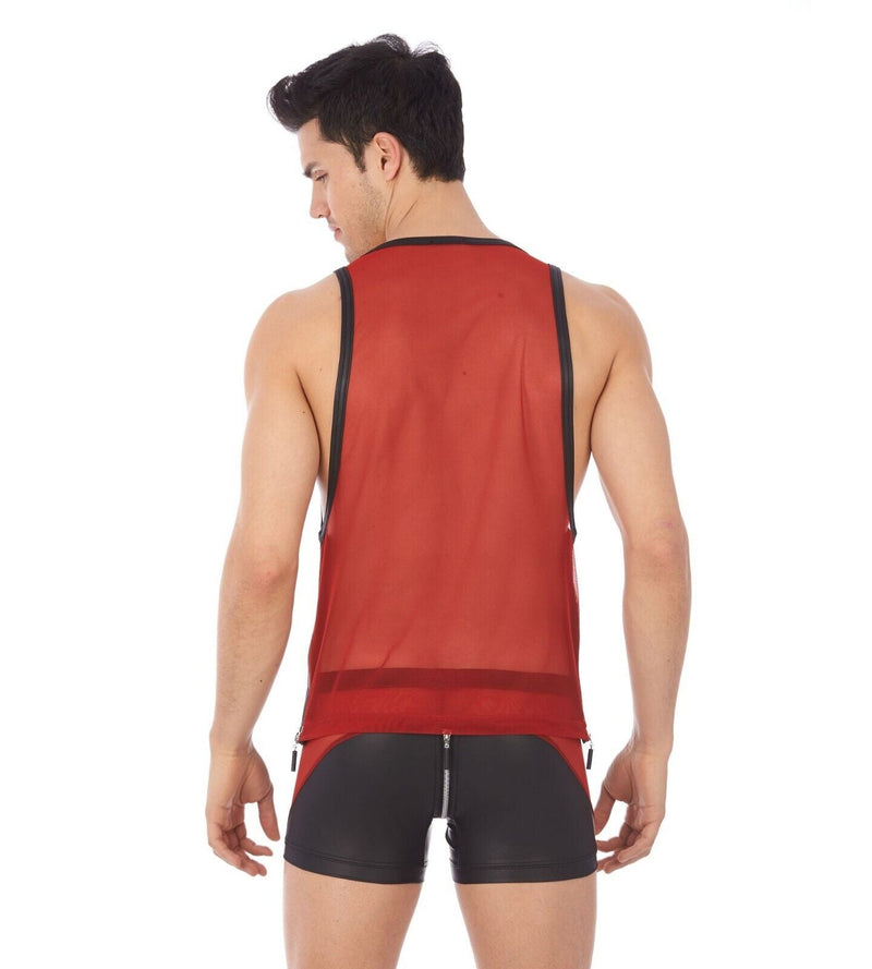 LARGE Gregg Homme Singlet Reckless Zipper Tank Top Black & Red 140702 GT2 - SexyMenUnderwear.com