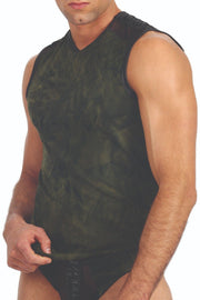 Large GREGG HOMME Tank top COMBAT Retro Muscle Shirt Army Green 85122 GT1 - SexyMenUnderwear.com
