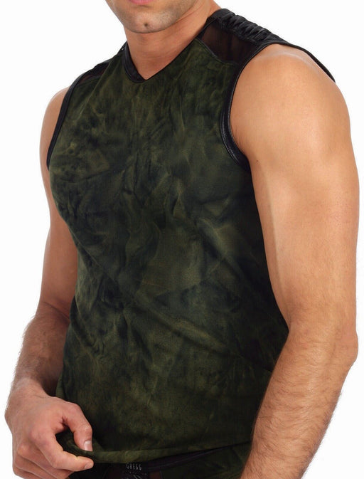 Large GREGG HOMME Tank top COMBAT Retro Muscle Shirt Army Green 85122 GT1 - SexyMenUnderwear.com