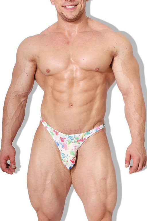LARGE JJ MALIBU Thong Paint Splash Print Men's Thongs 2 - SexyMenUnderwear.com
