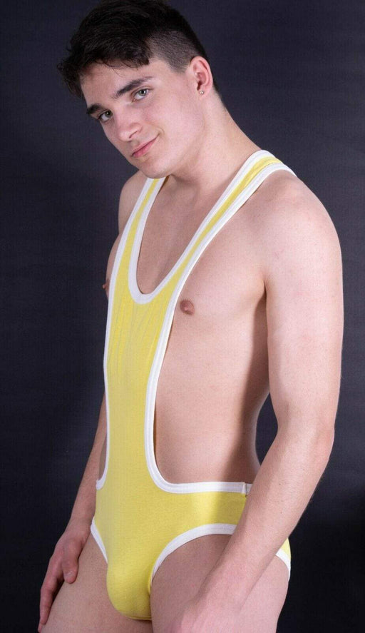 LARGE Modus Vivendi Singlet BodyWear Wresling suit lutteur Yellow 11281 18 - SexyMenUnderwear.com