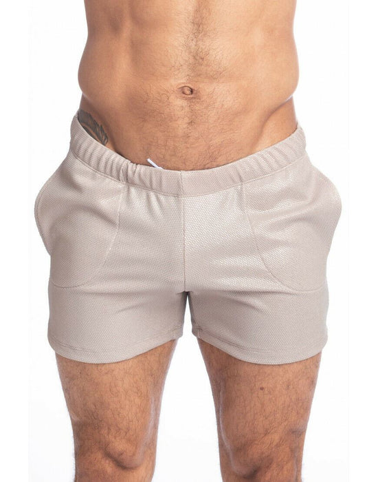 L'Homme Invisible Short Slim-Fit Fitlad Shiny Lurex Shorts Beige RWSHO 5 - SexyMenUnderwear.com