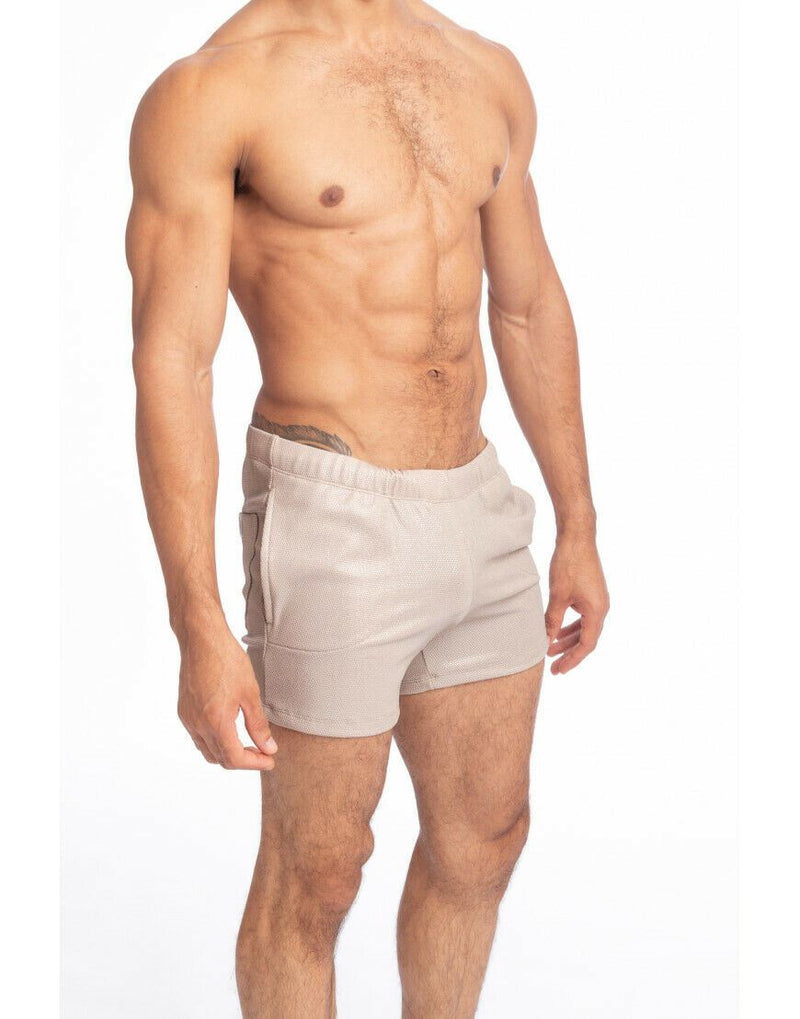 L'Homme Invisible Short Slim-Fit Fitlad Shiny Lurex Shorts Beige RWSHO 5 - SexyMenUnderwear.com