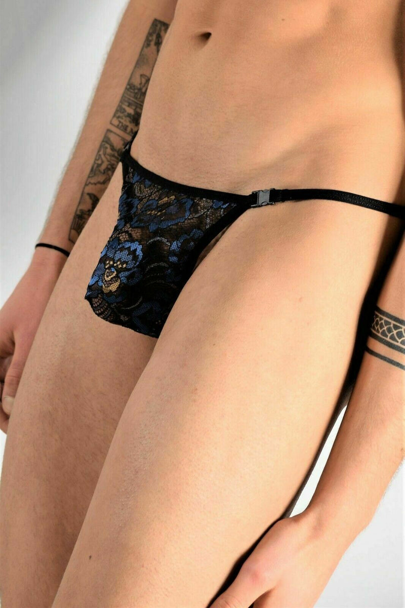 L'Homme Invisible String Striptease Lace Detachable Thong Elysee Blue MY83 1 - SexyMenUnderwear.com
