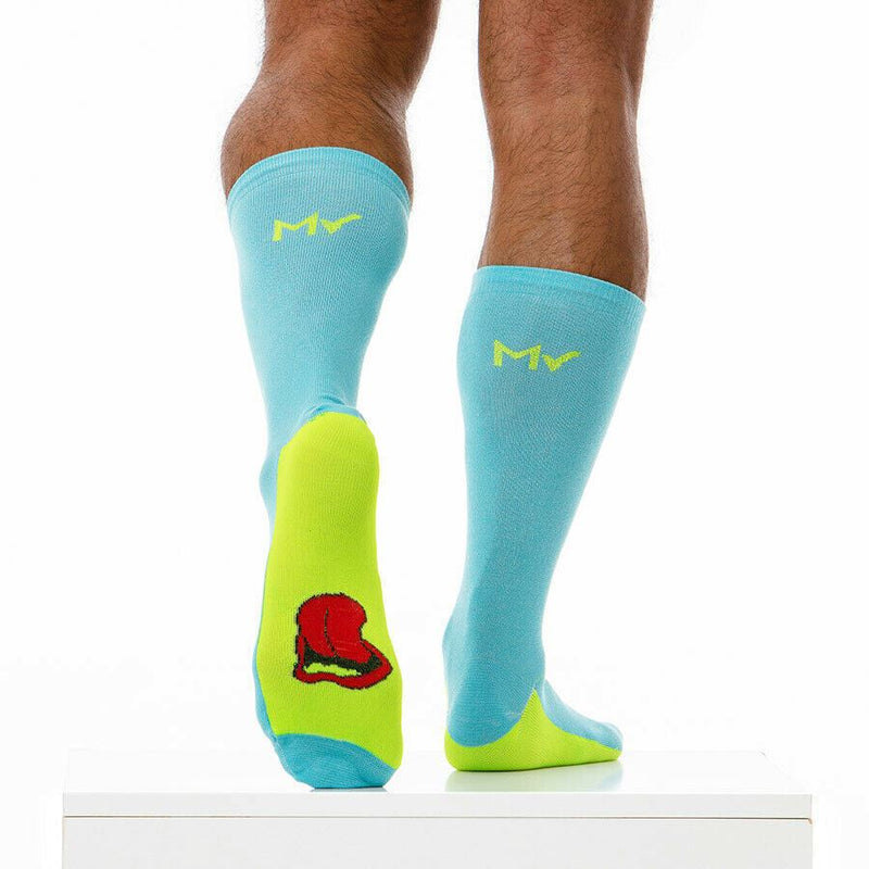 L/XL Modus Vivendi Long Socks Tongue Aqua XS1824 73 - SexyMenUnderwear.com