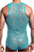 Malebasics Mob Singlet Lace Mens Sexy Bodysuit Dentelle Turquoise MBL17 2 - SexyMenUnderwear.com