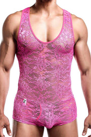 Malebasics Mob Singlet Lace Mens Sexy Bodysuit EroticWear Hot Pink MBL17 2 - SexyMenUnderwear.com