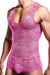 Malebasics Mob Singlet Lace Mens Sexy Bodysuit EroticWear Hot Pink MBL17 2 - SexyMenUnderwear.com