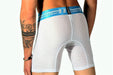 MAO Sports Boxer Soft Stretchy Perforated Microfiber Neon White Blue & Band 7034 6 - SexyMenUnderwear.com