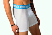 MAO Sports Boxer Soft Stretchy Perforated Microfiber Neon White Blue & Band 7034 6 - SexyMenUnderwear.com