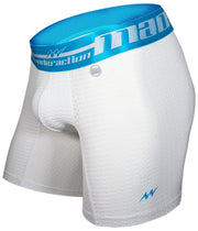 MAO Sports Boxer Soft Stretchy Perforated Microfiber Neon White Blue & Band 7034 6 - SexyMenUnderwear.com