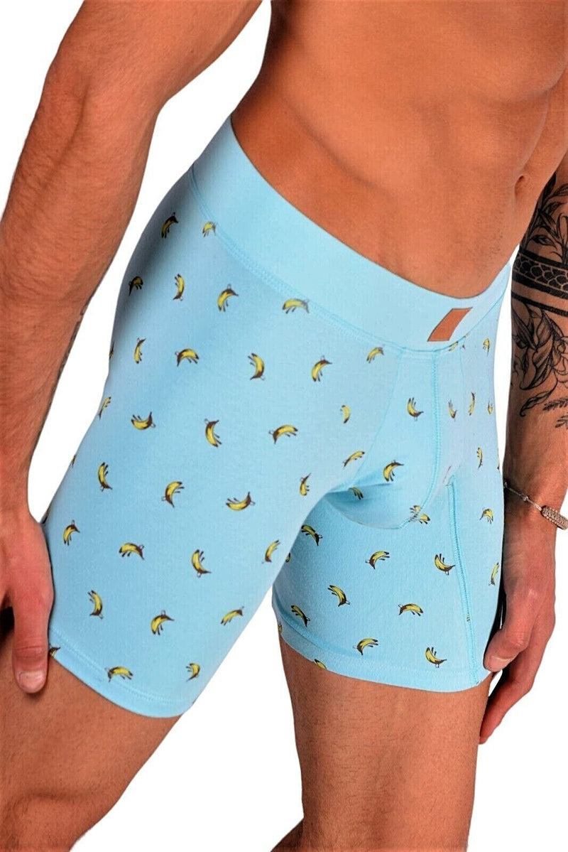 MAO Sports Casual Cotton Boxer Banana Print Soft & Stretchy Fabric Baby Blue - SexyMenUnderwear.com