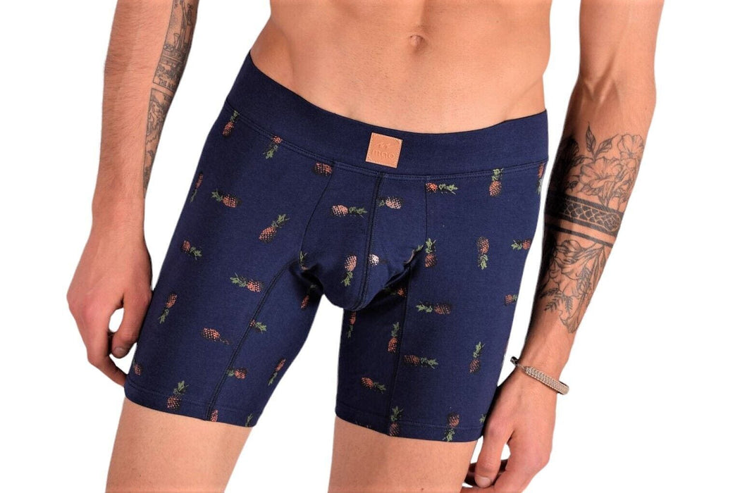 MAO Sports Casual Cotton Boxer Pineapple Print Super Soft Stretchy Fabric Navy - SexyMenUnderwear.com