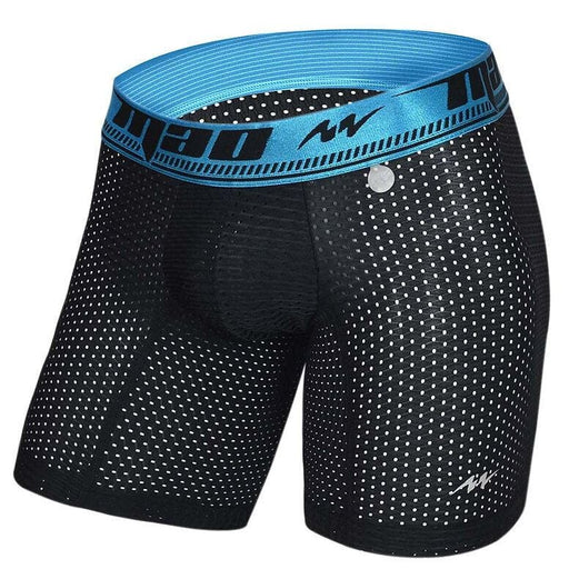MAO Sports Long Boxer Shorts Perforated Microfiber Blue Band Neon Black 7034 6 - SexyMenUnderwear.com