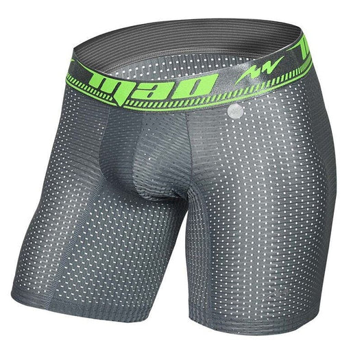 MAO Sports Stretchy Boxer Shorts Perforated Microfiber Neon Band & Gray 7034 6 - SexyMenUnderwear.com