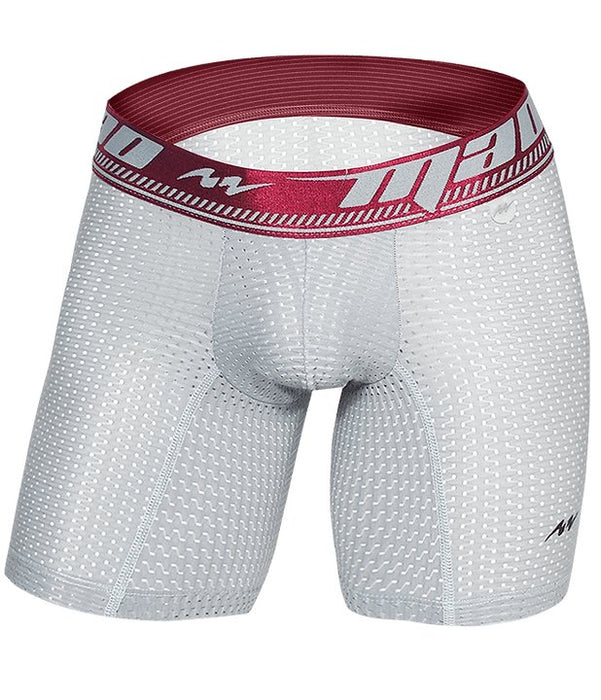 MAO Sports Stretchy Boxer Shorts Perforated Microfiber Neon Gray + Red Band 7034 6 - SexyMenUnderwear.com