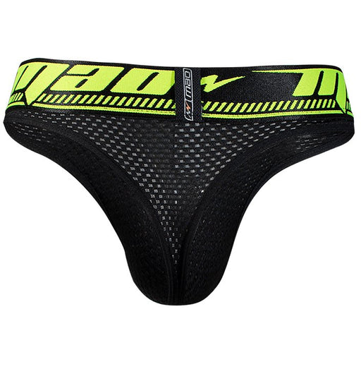 MAO Sports Thong Curved Stretchy Mesh Thongs Maximum Resistance Black/Green 7525 - SexyMenUnderwear.com
