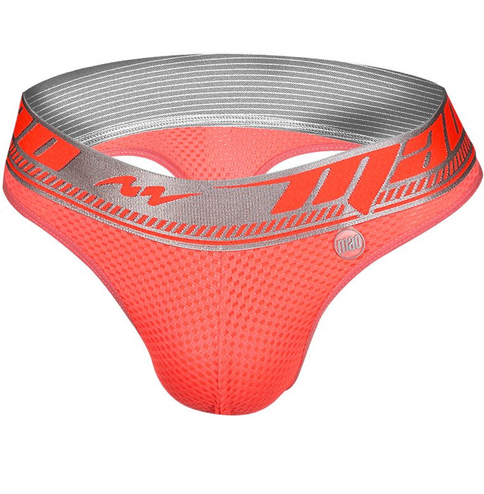 MAO Sports Thong With Curved Stretchy Mesh Thongs Elastic Waist Coral 7525 11 - SexyMenUnderwear.com
