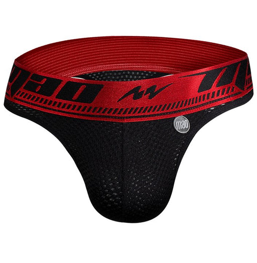 MAO Sports Thongs With Curved Stretchy Mesh Thong Elastic Waist Black & Red 11 - SexyMenUnderwear.com