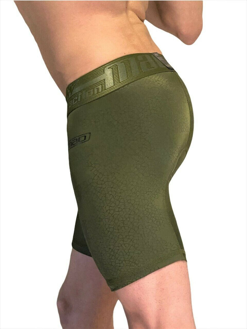 MAO USA Boxer Sport Compression Shorts Mid-Cut Microfibre Army Green 7062 10 - SexyMenUnderwear.com