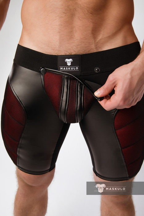 MASKULO Armored Color-Under Short Cycling Zipped Rear 3D Mesh Red SH062-10 34 - SexyMenUnderwear.com