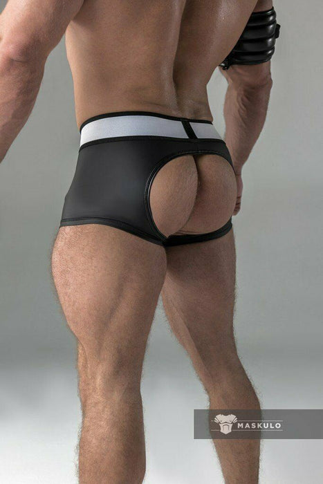 MASKULO Boxer Trunks Rubber Look ARMORED Open Rear Leatherette Shorts TR20-90 31 - SexyMenUnderwear.com