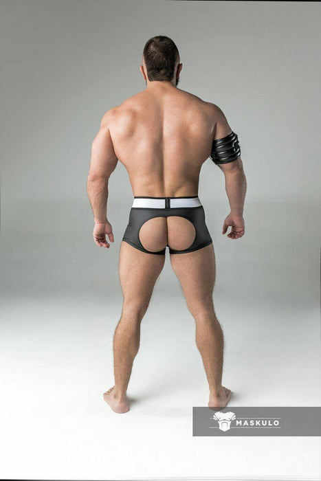 MASKULO Boxer Trunks Rubber Look ARMORED Open Rear Leatherette Shorts TR20-90 31 - SexyMenUnderwear.com