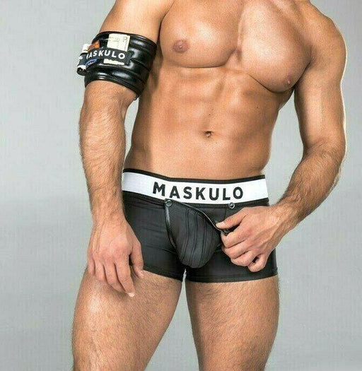 MASKULO Boxer Trunks Rubber Look Removable Pouch Leatherette Shorts TR21-90 9 - SexyMenUnderwear.com