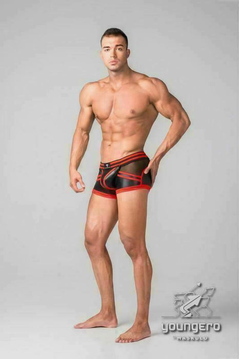 MASKULO Boxer Trunks Spandex Shorts Codpiece Back Zipper RED TR112-10 7 - SexyMenUnderwear.com