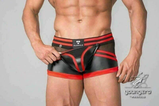 MASKULO Boxer Trunks Spandex Shorts Codpiece Back Zipper RED TR112-10 7 - SexyMenUnderwear.com