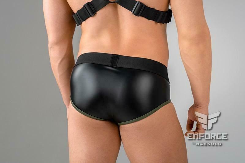 MASKULO Brief Enforce Waist High Codpiece Slip Rubber look Black Br134-90 10 - SexyMenUnderwear.com