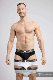 MASKULO Brief Soft Silky Elastic Band Military Cotton Briefs White BR160-80 24 - SexyMenUnderwear.com