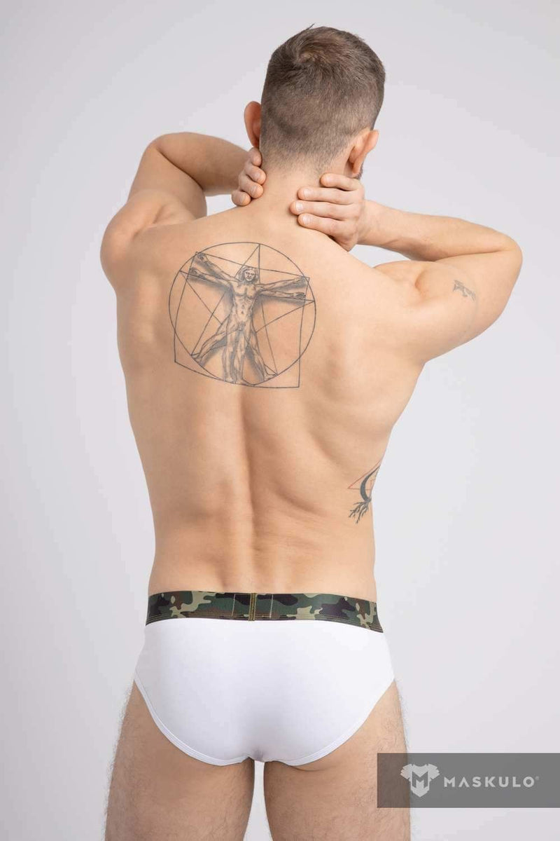 MASKULO Brief Soft Silky Elastic Band Military Cotton Briefs White BR160-80 24 - SexyMenUnderwear.com