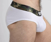 MASKULO Brief Soft Silky Elastic Band Military Cotton Briefs White BR160-80 24 - SexyMenUnderwear.com