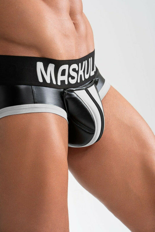 MASKULO Brief with Back Pads & Zipper Elastic Waistband White Neon BR200-80 3