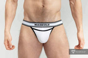 MASKULO College Cotton Jockstraps Two Pockets Codpiece Black&White JS161-94 28 - SexyMenUnderwear.com