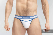 MASKULO College Cotton Jockstraps Two Pockets Codpiece White&Royal JS161-64 28 - SexyMenUnderwear.com