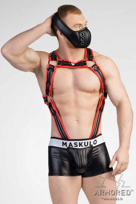 MASKULO Harness Armored Next Fetish Buldog With Cockring Red HR121-10 35 - SexyMenUnderwear.com
