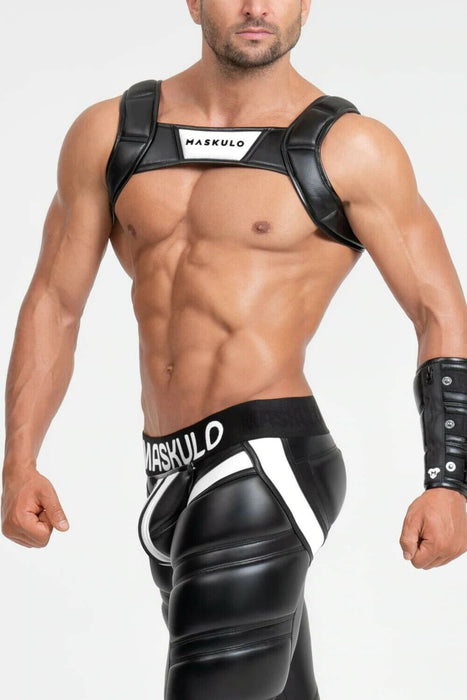 MASKULO Harness Bulldog 3D Rubber-Look Piping Snaps Ring White HR200-80 31 - SexyMenUnderwear.com