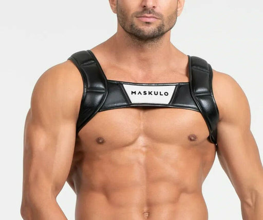 MASKULO Harness Bulldog 3D Rubber-Look Piping Snaps Ring White HR200-80 31 - SexyMenUnderwear.com