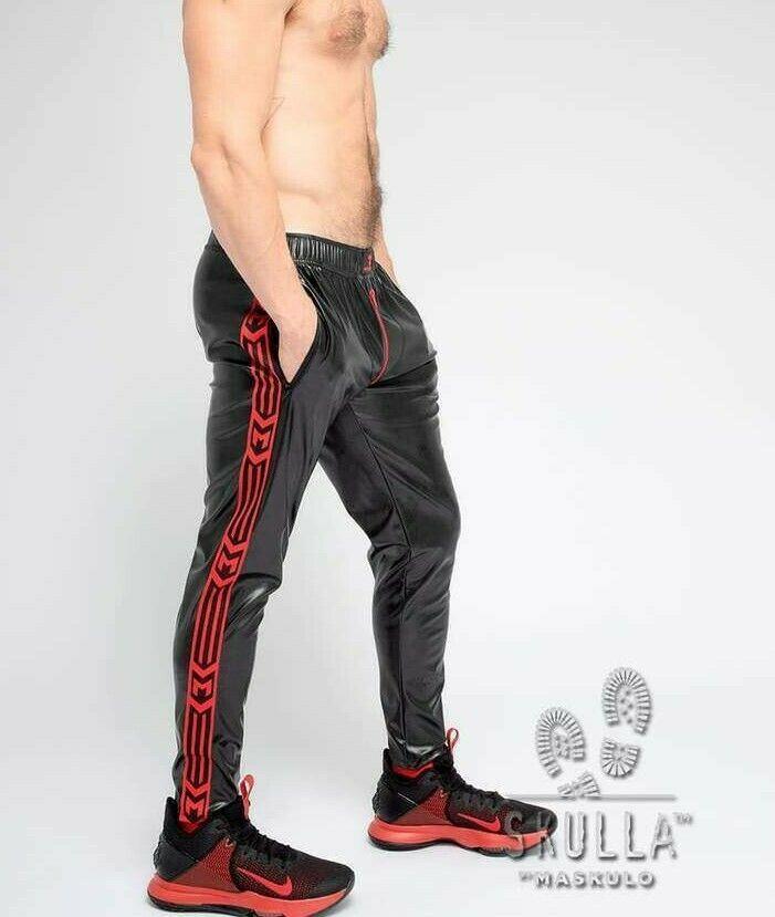 MASKULO Leatherette Pants Skulla Soccer Leather-Look Legging Red PN071-10 35 - SexyMenUnderwear.com