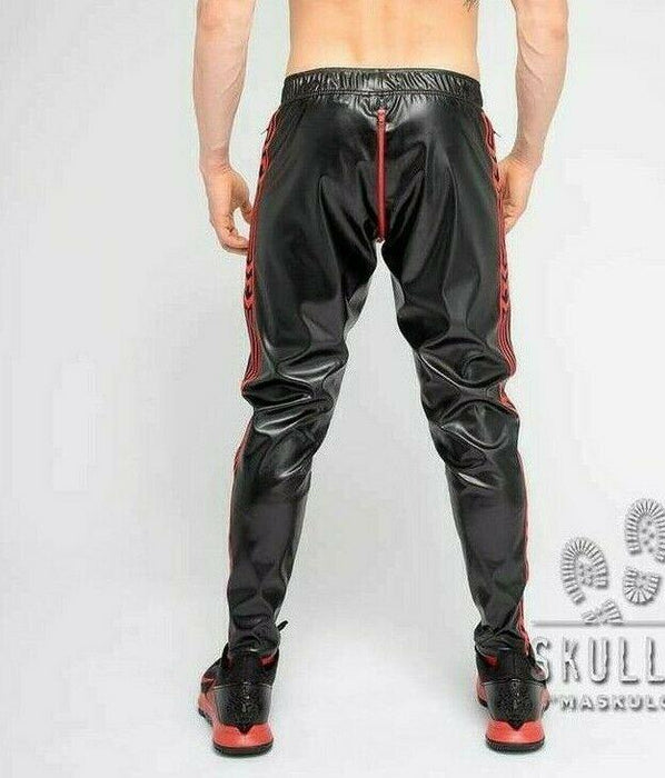 MASKULO Leatherette Pants Skulla Soccer Leather-Look Legging Red PN071-10 35 - SexyMenUnderwear.com