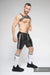 MASKULO Leatherette Soccer Short SKULLA Black & White Football Shorts SH073-80 35 - SexyMenUnderwear.com