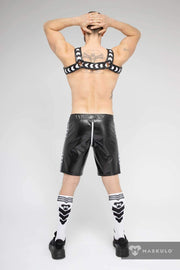 MASKULO Leatherette Soccer Short SKULLA Black & White Football Shorts SH073-80 35 - SexyMenUnderwear.com
