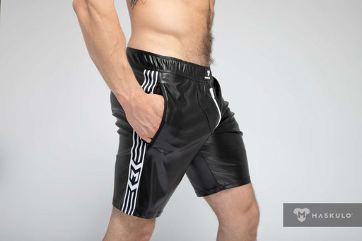 MASKULO Leatherette Soccer Short SKULLA Black & White Football Shorts SH073-80 35 - SexyMenUnderwear.com