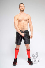 MASKULO Leatherette Soccer Shorts SKULLA Black Football Short Red SH073-10 30 - SexyMenUnderwear.com