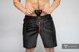 MASKULO Leatherette Soccer Shorts SKULLA Black Football Short Red SH073-10 30 - SexyMenUnderwear.com