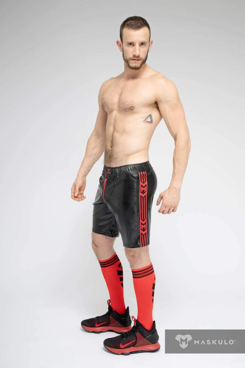 MASKULO Leatherette Soccer Shorts SKULLA Black Football Short Red SH073-10 30 - SexyMenUnderwear.com