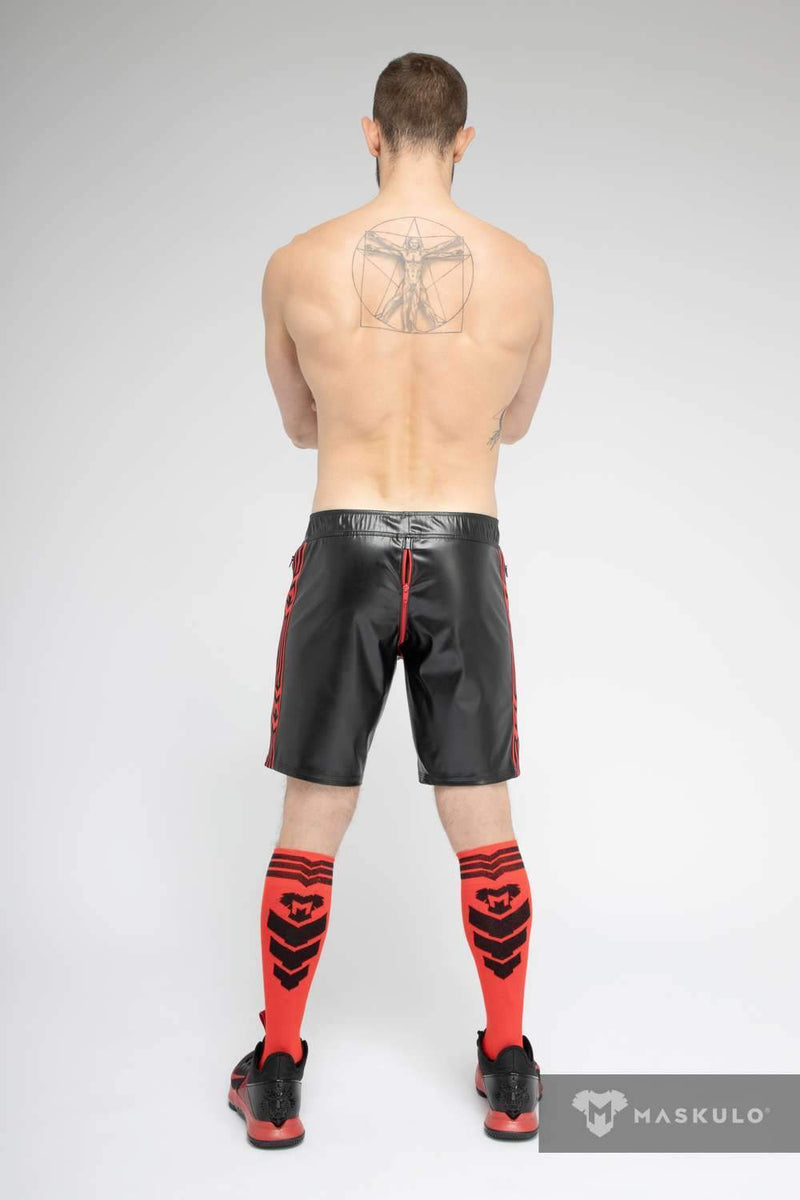 MASKULO Leatherette Soccer Shorts SKULLA Black Football Short Red SH073-10 30 - SexyMenUnderwear.com